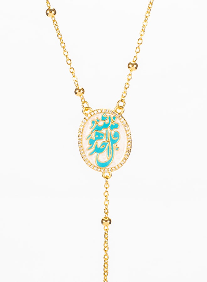 The Black Pearl Accessories Chinese Gold Necklace with a Blue Zirconic "Qul" Pendant - Image 4