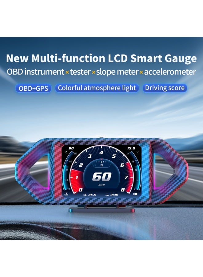 RAYHONG Head Up Display,OBD2 and GPS Digital Speedometer HUD for ALL Car, 12 Display Options Models and Simulated Carbon Fibre Design, Real-Time Speed/RPM/Fuel Economy Monitor, RGB Light - Image 2