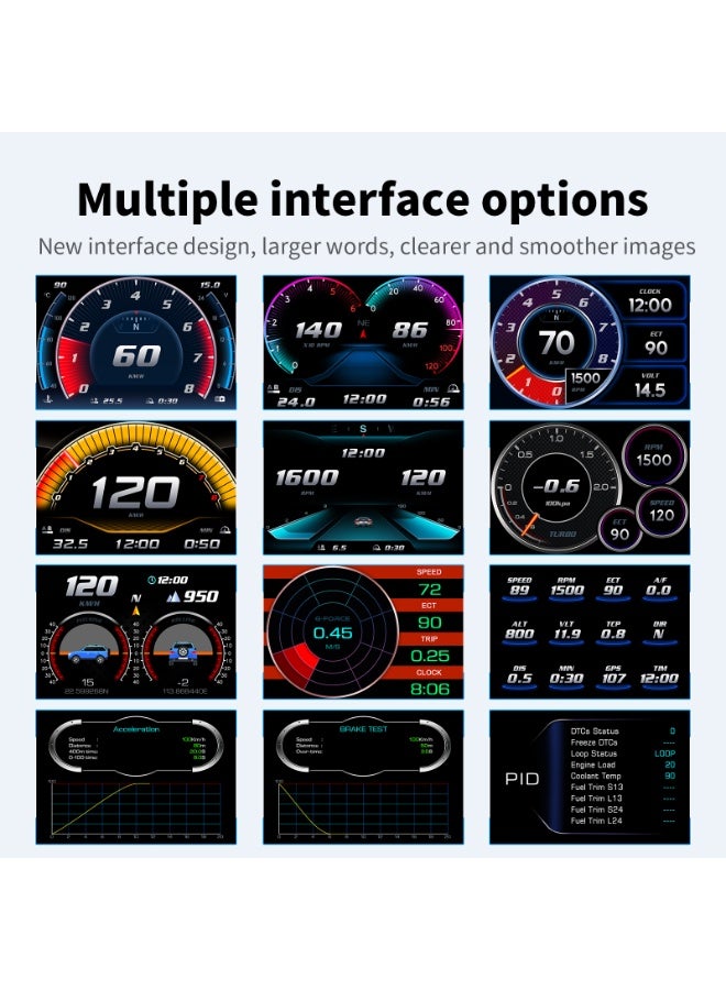 RAYHONG Head Up Display,OBD2 and GPS Digital Speedometer HUD for ALL Car, 12 Display Options Models and Simulated Carbon Fibre Design, Real-Time Speed/RPM/Fuel Economy Monitor, RGB Light - Image 3