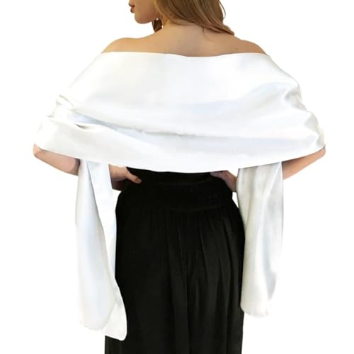 MLMW White Shawl Wraps for Women Evening Dresses Formal Satin Shawl Wraps Dressy Extra Long for Spring Wedding Party Bridesmaid Bridal Shower Baby Shower - Image 1