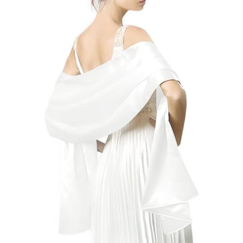 MLMW White Shawl Wraps for Women Evening Dresses Formal Satin Shawl Wraps Dressy Extra Long for Spring Wedding Party Bridesmaid Bridal Shower Baby Shower - Image 2