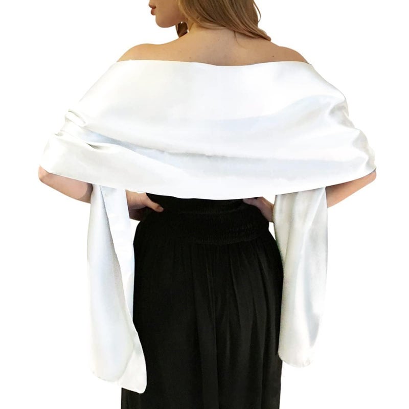 MLMW White Shawl Wraps for Women Evening Dresses Formal Satin Shawl Wraps Dressy Extra Long for Spring Wedding Party Bridesmaid Bridal Shower Baby Shower - Image 5