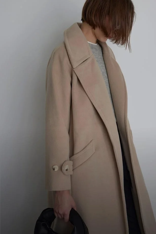 Suud Collection Saud Collection Beige Wide Collar Cashmere Coat