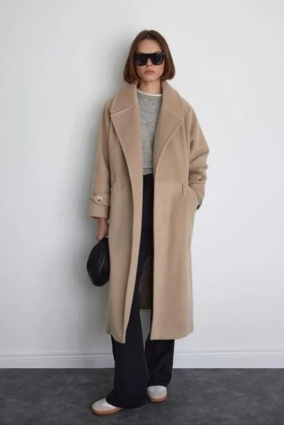 Suud Collection Saud Collection Beige Wide Collar Cashmere Coat