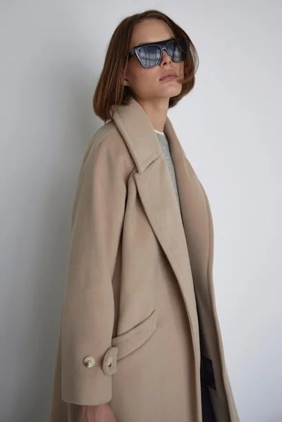 Suud Collection Saud Collection Beige Wide Collar Cashmere Coat