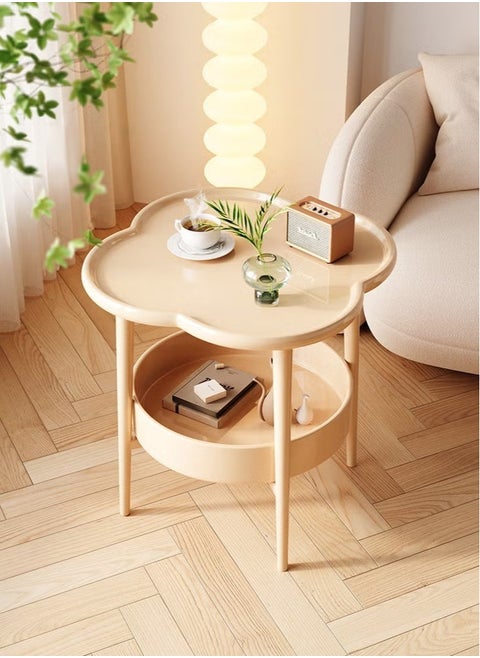 2 Tier Side Table with Storage Basket and 2 Tier Storage Shelf, Coffee Table End Table for Living room, Bedroom, Small Space, Bedside Table, Easy Assemble, 50*50cm
