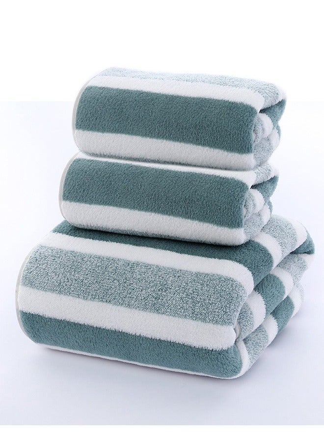 Bukela 3pcs Soft Absorbent Wide Stripe Bath Towel, Non-Shedding Thickened Towel, Shower Towel Suitable For Bathroom, 1*70x140cm Bath Towel, 2*35x75cm Face Towel- Light Green - Image 1