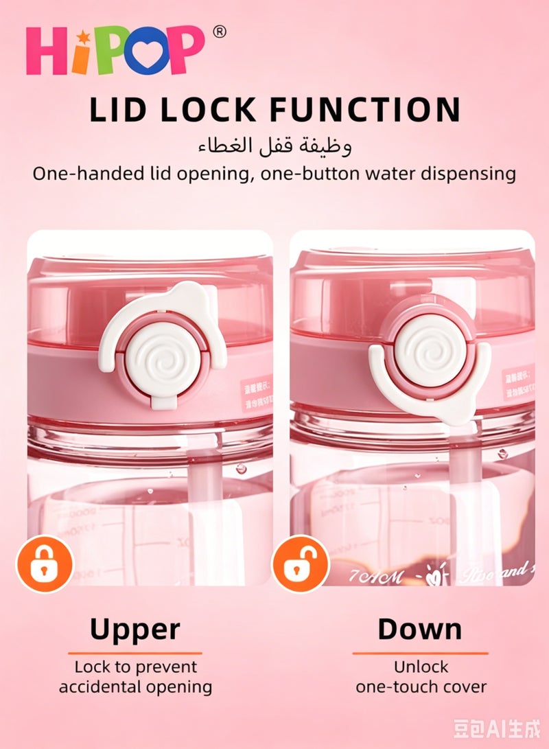 HIPOP Sports Water Botlle with Time Marker and Dual Drinking Spout, Leak-Proof Sports Water Cup with Handle and Tea Infuser, Portable Gym Bottle for Gym, Travel, Home, School, BPA Free, Safe Lock (Pink,2L) - Image 5