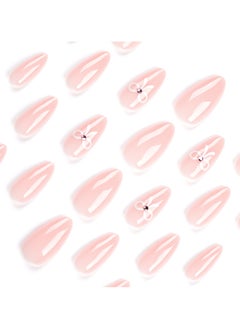 JOSQUEWNN Press On Nails Simple White Bow Tie Wearing Armor, Short Nude Ins-style Nail Art，24Pcs  - Image 5