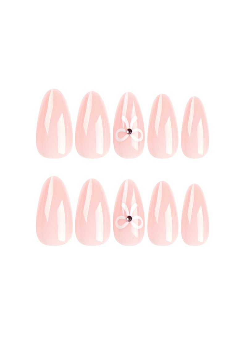JOSQUEWNN Press On Nails Simple White Bow Tie Wearing Armor, Short Nude Ins-style Nail Art，24Pcs  - Image 4