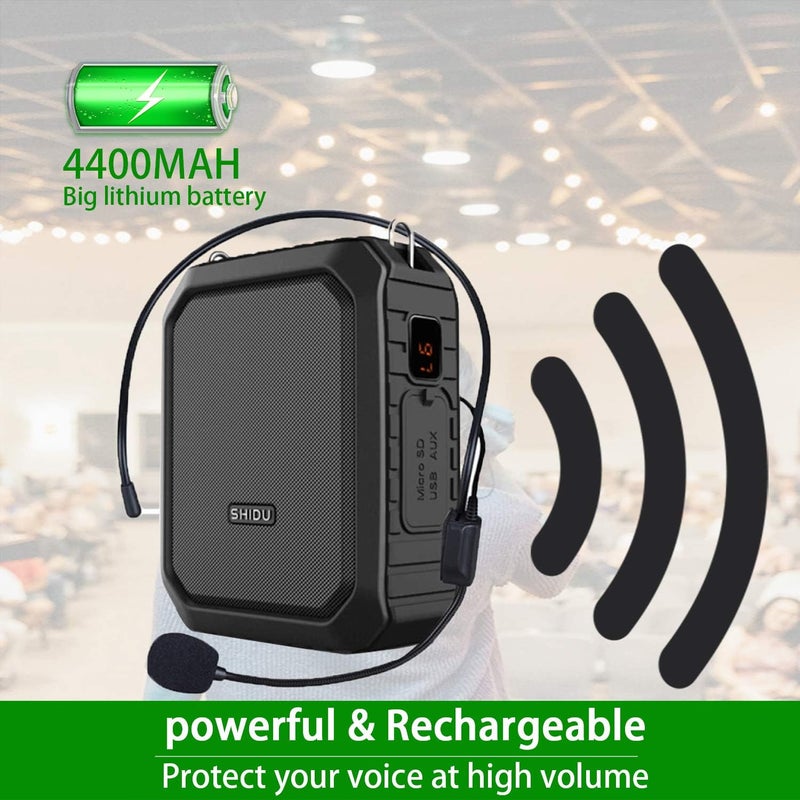 SHIDU Portable Voice Amplifier, SHIDU Personal Voice Amplifier 18W with Wired Microphone Headset Waterproof Bluetooth Speaker Rechargeable PA System for Outdoors,Teachers,Shower,Beach,Tour Guide - Image 4