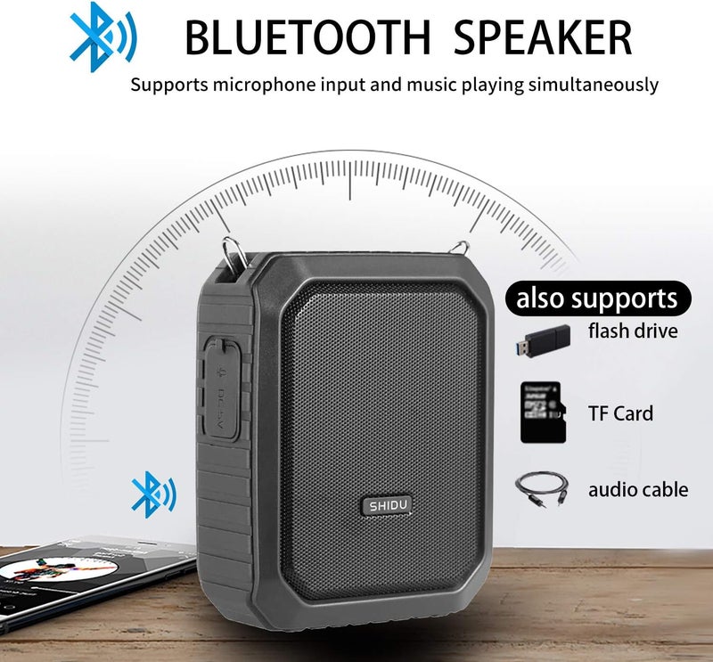 SHIDU Portable Voice Amplifier, SHIDU Personal Voice Amplifier 18W with Wired Microphone Headset Waterproof Bluetooth Speaker Rechargeable PA System for Outdoors,Teachers,Shower,Beach,Tour Guide - Image 3