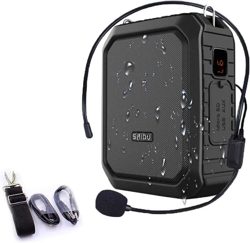 SHIDU Portable Voice Amplifier, SHIDU Personal Voice Amplifier 18W with Wired Microphone Headset Waterproof Bluetooth Speaker Rechargeable PA System for Outdoors,Teachers,Shower,Beach,Tour Guide - Image 1