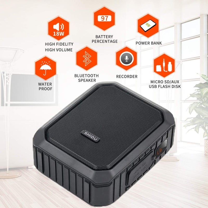 SHIDU Portable Voice Amplifier, SHIDU Personal Voice Amplifier 18W with Wired Microphone Headset Waterproof Bluetooth Speaker Rechargeable PA System for Outdoors,Teachers,Shower,Beach,Tour Guide - Image 2