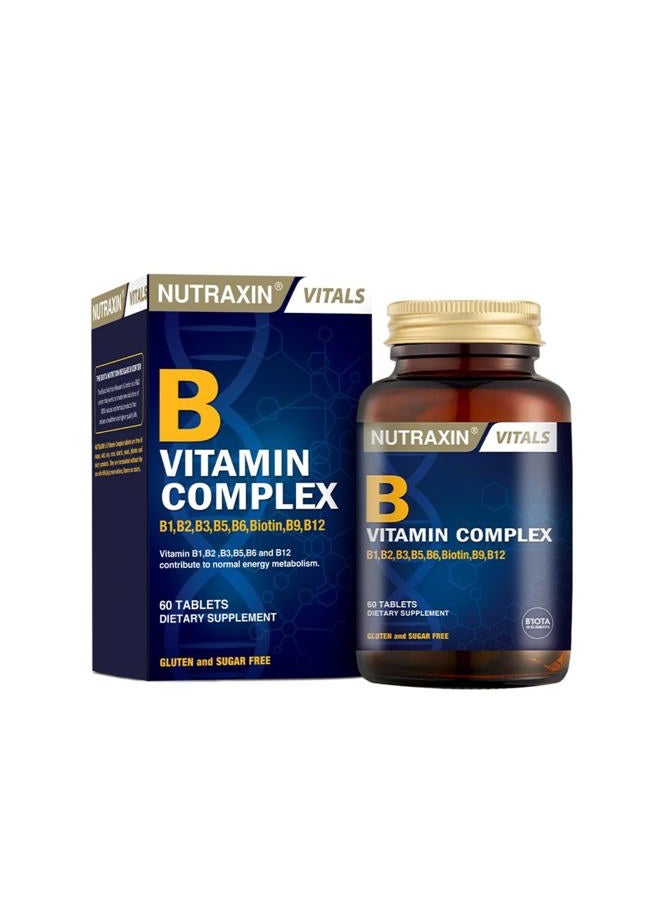 NUTRAXIN Vitals Vitamin B Complex 60 Tablets – Supports Energy Production, Nervous System Health, Reduces Fatigue, Boosts Mental Clarity, Promotes Heart Health & Overall Wellbeing - Image 1