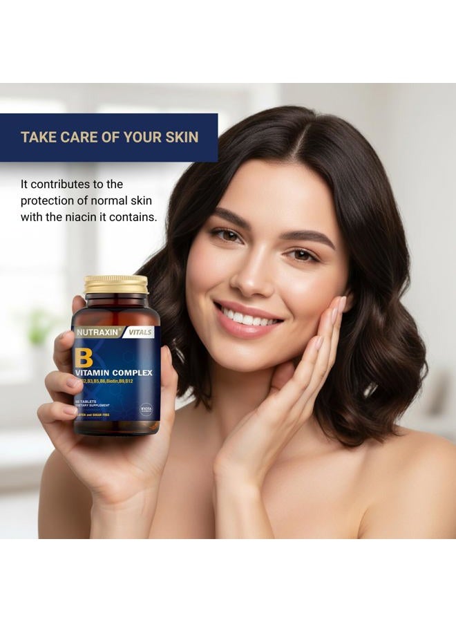 NUTRAXIN Vitals Vitamin B Complex 60 Tablets – Supports Energy Production, Nervous System Health, Reduces Fatigue, Boosts Mental Clarity, Promotes Heart Health & Overall Wellbeing - Image 3