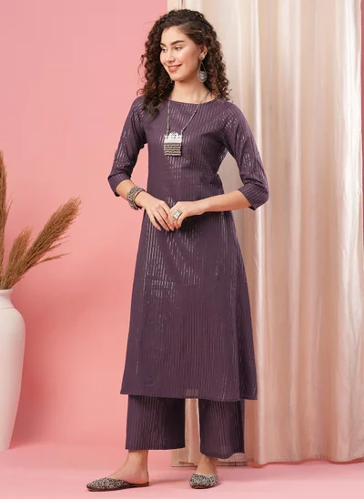 globus Globus Women Striped Regular Kurta With Palazzos Festive Set