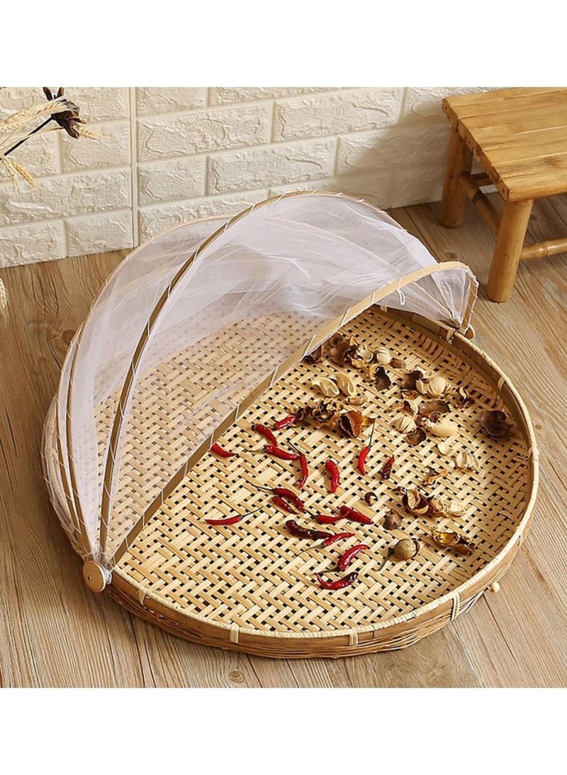 DubaiGallery Food Serving Basket Tent Basket Bamboo Picnic Basket Hand- Woven Meal Table Food Tray Cover with Mesh Gauze Cover for Vegetable Fruit Bread - Image 3