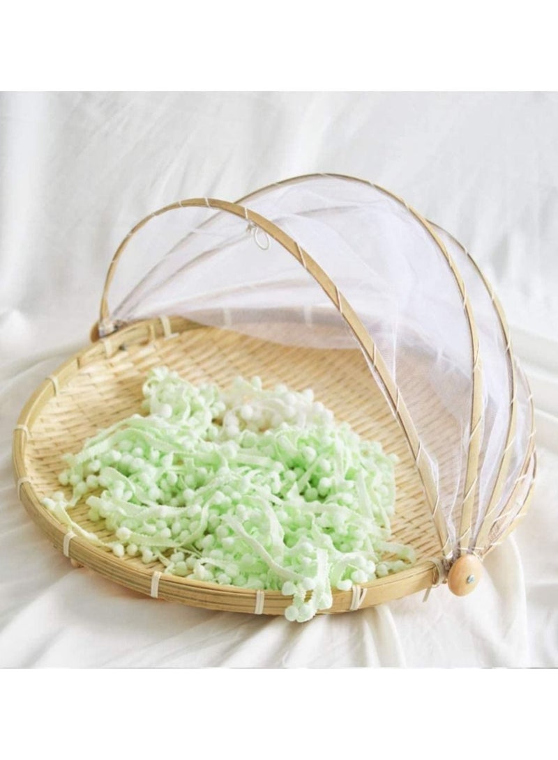 DubaiGallery Food Serving Basket Tent Basket Bamboo Picnic Basket Hand- Woven Meal Table Food Tray Cover with Mesh Gauze Cover for Vegetable Fruit Bread - Image 1