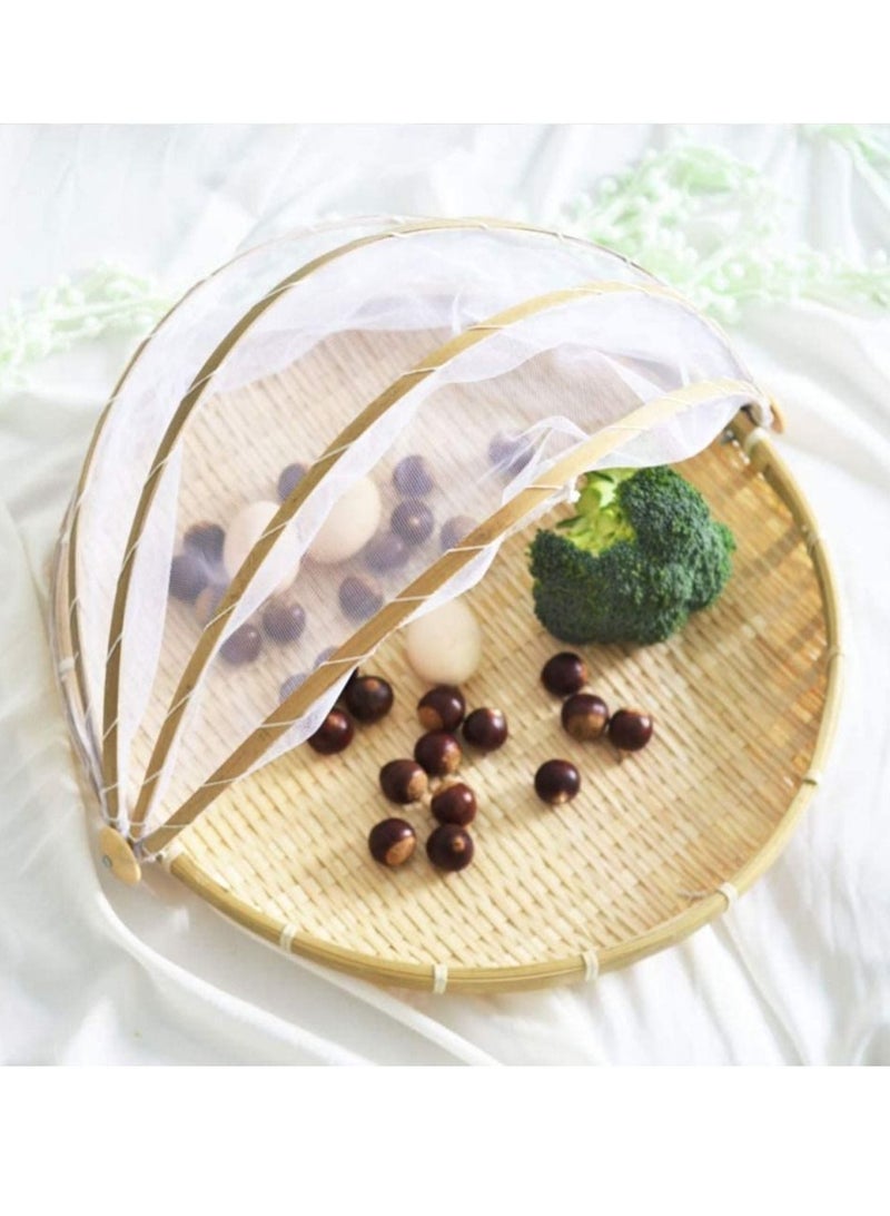 DubaiGallery Food Serving Basket Tent Basket Bamboo Picnic Basket Hand- Woven Meal Table Food Tray Cover with Mesh Gauze Cover for Vegetable Fruit Bread - Image 2
