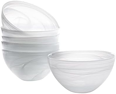 Vikko Salad Bowl Set of 6 White Alabaster Style Soup Bowls 6 Bowl with Marbelized Design Large 32 Ounce Bowls Set For Pasta Fruit Ramen Bowl Dishwasher Safe - Image 1