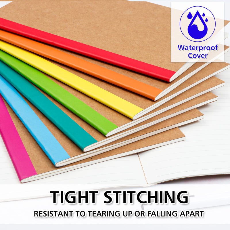 feela 8 Pack Composition Notebooks Bulk, Kraft Cover Lined Blank College Ruled Composition Travel Journals with Rainbow Spines For Women Students Business, 60 Pages, 8.3â€x 5.5â€, A5, 8 Colors - Image 4