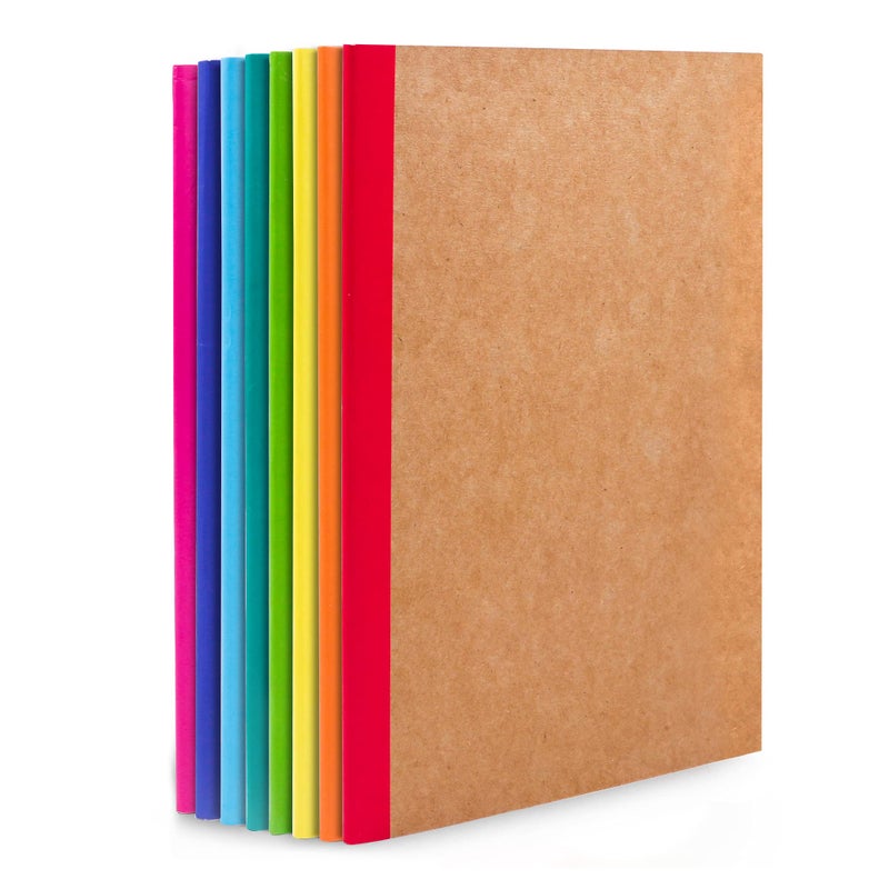 feela 8 Pack Composition Notebooks Bulk, Kraft Cover Lined Blank College Ruled Composition Travel Journals with Rainbow Spines For Women Students Business, 60 Pages, 8.3â€x 5.5â€, A5, 8 Colors - Image 1