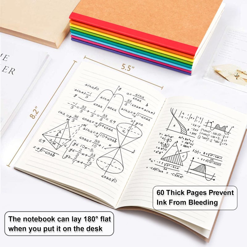 feela 8 Pack Composition Notebooks Bulk, Kraft Cover Lined Blank College Ruled Composition Travel Journals with Rainbow Spines For Women Students Business, 60 Pages, 8.3â€x 5.5â€, A5, 8 Colors - Image 2