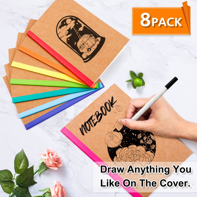 feela 8 Pack Composition Notebooks Bulk, Kraft Cover Lined Blank College Ruled Composition Travel Journals with Rainbow Spines For Women Students Business, 60 Pages, 8.3â€x 5.5â€, A5, 8 Colors - Image 3