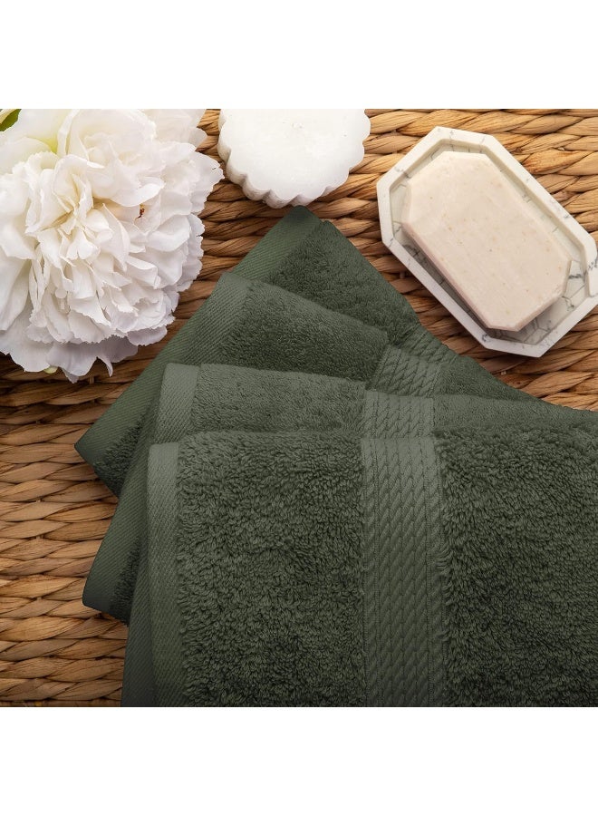 Superior Egyptian Cotton Pile Hand Towel Set of 4 Ultra Soft Luxury Towels Thick Plush Essentials Absorbent Heavyweight Guest Bath Hotel Spa Home Bathroom Shower Basics Forest Green - Image 4