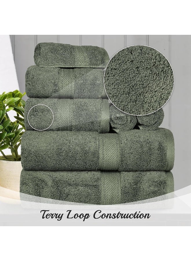 Superior Egyptian Cotton Pile Hand Towel Set of 4 Ultra Soft Luxury Towels Thick Plush Essentials Absorbent Heavyweight Guest Bath Hotel Spa Home Bathroom Shower Basics Forest Green - Image 3