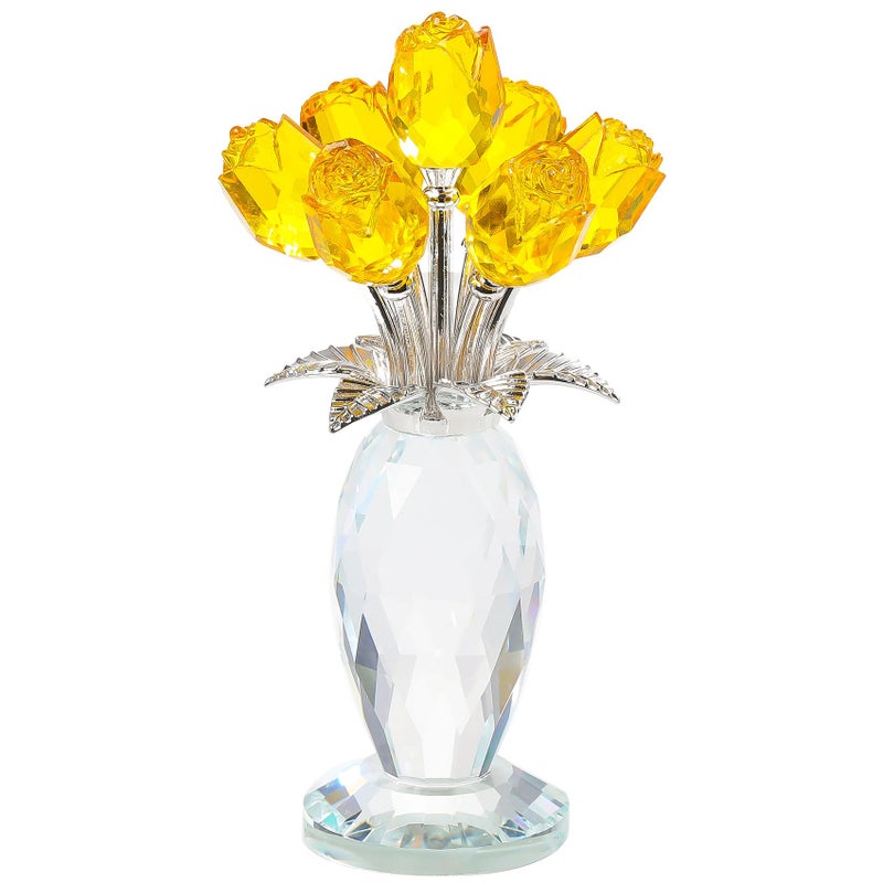 Movdyka Crystal Yellow Rose Flower Figurine with Vase Handmade Romantic Glass Rose Gifts for Wife Mom on Valentine's Birthday Christmas Wedding Home Decorations - Image 1