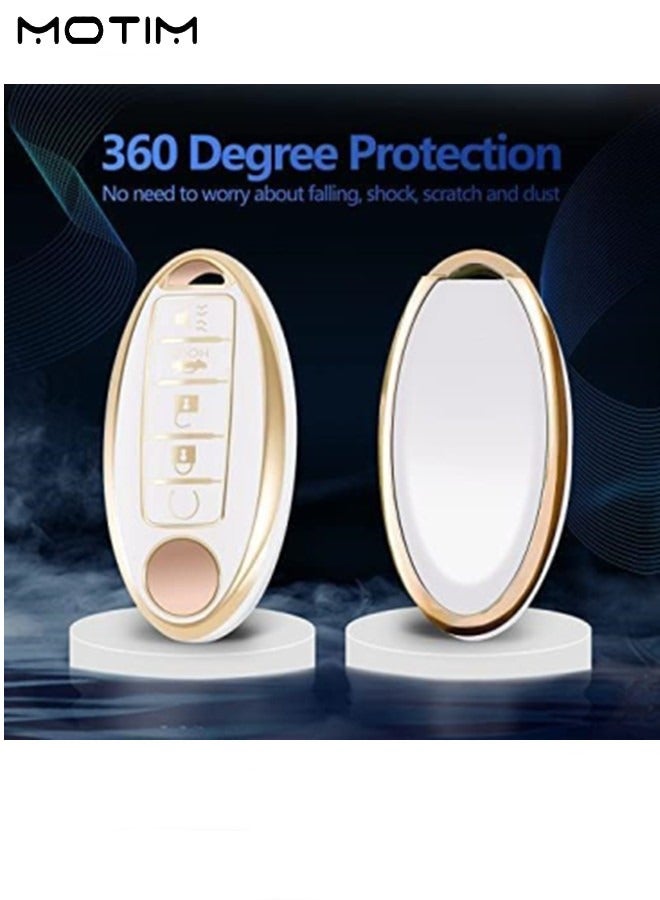 Motim Car Key Case Cover for Nissan, Fob Protector Shell Full Protection, Soft TPU Key Fob Case for Altima Armada Maxima Murano Pathfinder Rogue Infiniti 2017 to 2022 for Nissan, 5 Button, White  - Image 4