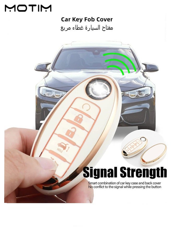 Motim Car Key Case Cover for Nissan, Fob Protector Shell Full Protection, Soft TPU Key Fob Case for Altima Armada Maxima Murano Pathfinder Rogue Infiniti 2017 to 2022 for Nissan, 5 Button, White  - Image 2