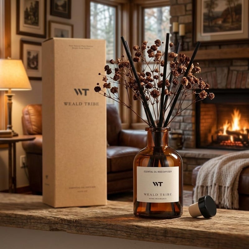 WEALD TRIBE Reed Diffuser Set for Bathroom Air Fresheners, Oil Diffuser Sticks | Vanilla Whiskey Scent 4.0 fl oz Home Fragrance with Sticks Defusers | House Bedroom Office Shelf Decor - Image 2