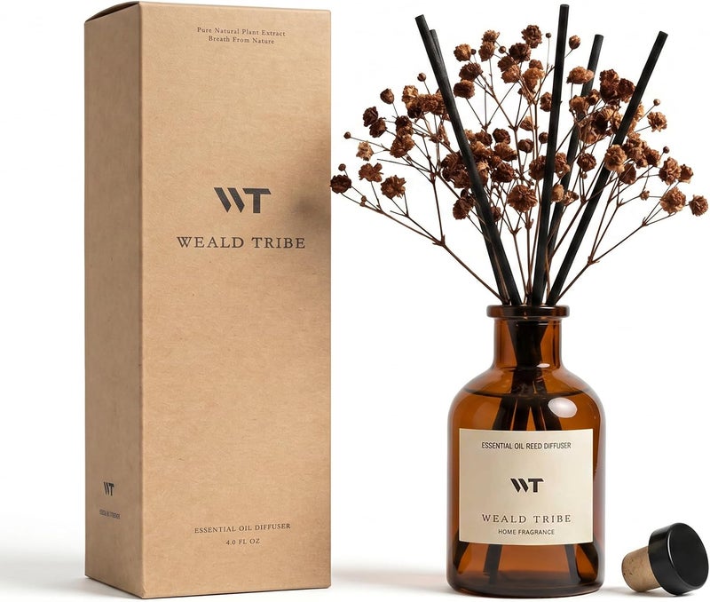 WEALD TRIBE Reed Diffuser Set for Bathroom Air Fresheners, Oil Diffuser Sticks | Vanilla Whiskey Scent 4.0 fl oz Home Fragrance with Sticks Defusers | House Bedroom Office Shelf Decor - Image 1