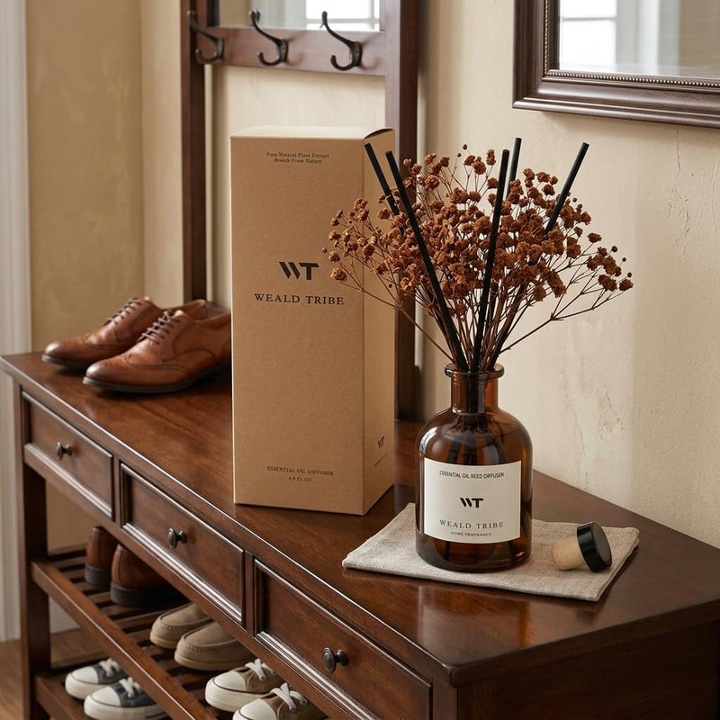 WEALD TRIBE Reed Diffuser Set for Bathroom Air Fresheners, Oil Diffuser Sticks | Vanilla Whiskey Scent 4.0 fl oz Home Fragrance with Sticks Defusers | House Bedroom Office Shelf Decor - Image 5