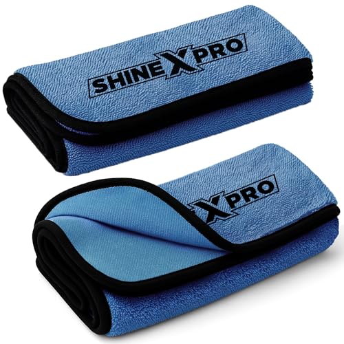 ShineXPro Microfiber Cleaning Cloth - 600 GSM Extra Large (60x40 cm) Microfiber Cloth for Car Cleaning - Ultra-Absorbent & Scratchless Drying, Single Side Twisted Loop Car Cleaning Clothes (2 Pack) - Image 1