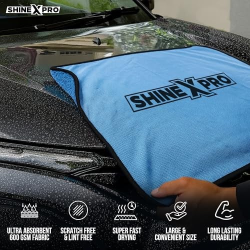 ShineXPro Microfiber Cleaning Cloth - 600 GSM Extra Large (60x40 cm) Microfiber Cloth for Car Cleaning - Ultra-Absorbent & Scratchless Drying, Single Side Twisted Loop Car Cleaning Clothes (2 Pack) - Image 3