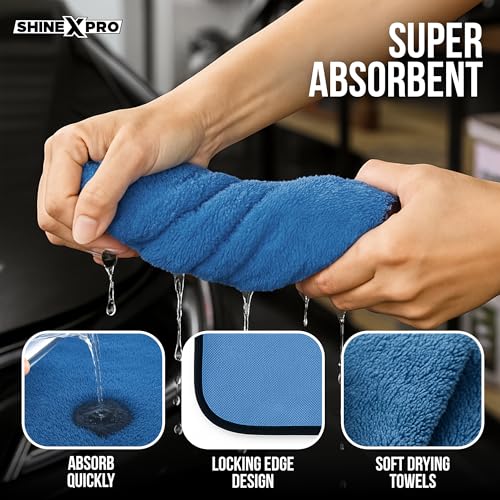 ShineXPro Microfiber Cleaning Cloth - 600 GSM Extra Large (60x40 cm) Microfiber Cloth for Car Cleaning - Ultra-Absorbent & Scratchless Drying, Single Side Twisted Loop Car Cleaning Clothes (2 Pack) - Image 4