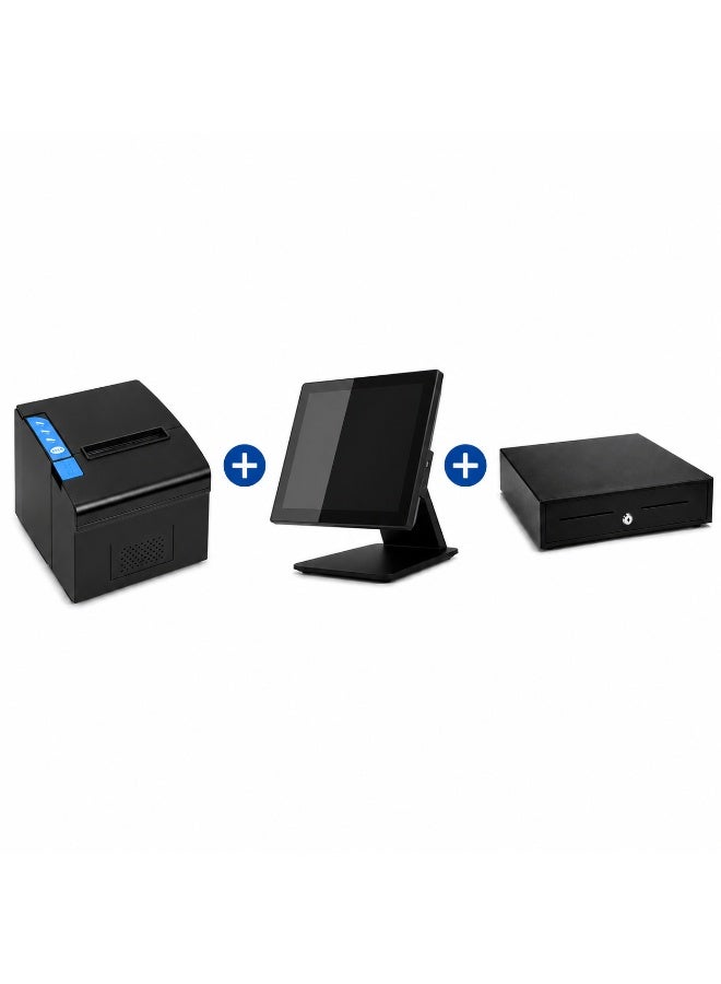BASEET Complete POS Combo Deal – All-in-One POS System + Cash Drawer + 80mm Thermal Receipt Printer for Retail Stores, Restaurants & Supermarkets - Image 1