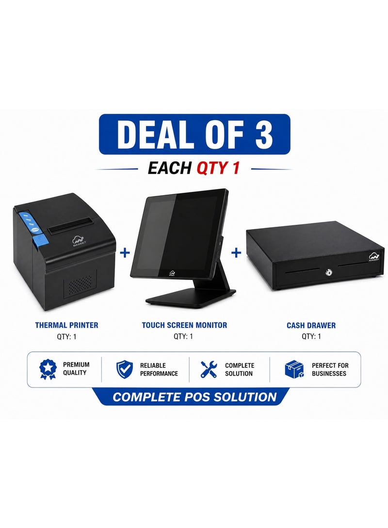 BASEET Complete POS Combo Deal – All-in-One POS System + Cash Drawer + 80mm Thermal Receipt Printer for Retail Stores, Restaurants & Supermarkets - Image 2