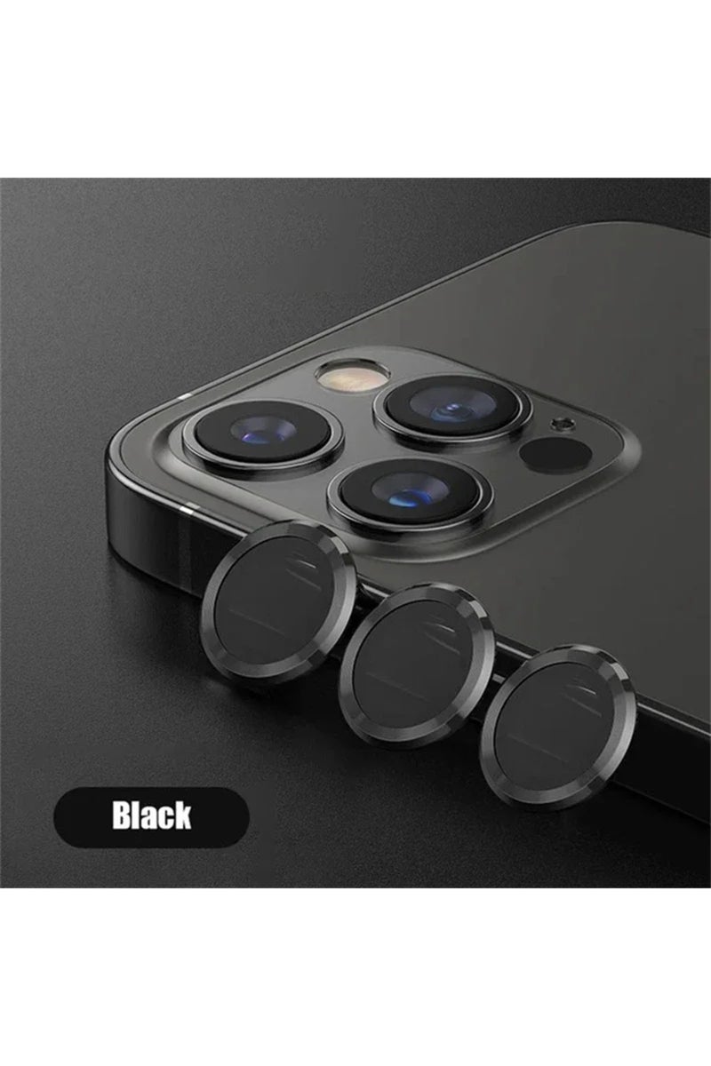 واقي عدسة كاميرا معدني أسود (3 قطع) لهواتف آيفون 11، 12، 13، 14، 15 برو ماكس، 15، 14، 15 برو ماكس (3 قطع)