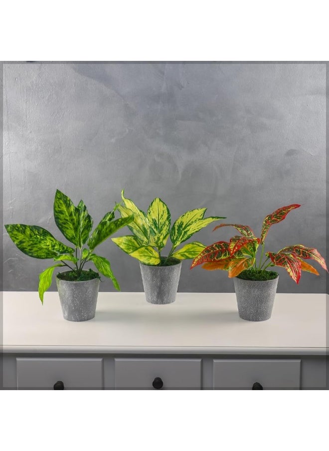 Yatai - YATAI Pack of 3 Artificial Fake Leaf Small Plant Fake Plant in Plastic Pot for Home Office Garden Decoration – Office Plants – Indoor Plants – Garden Plants (Style 3) - Image 1