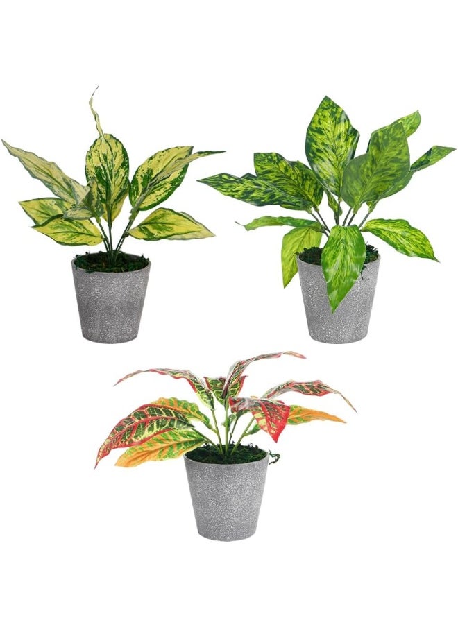 Yatai - YATAI Pack of 3 Artificial Fake Leaf Small Plant Fake Plant in Plastic Pot for Home Office Garden Decoration – Office Plants – Indoor Plants – Garden Plants (Style 3) - Image 1