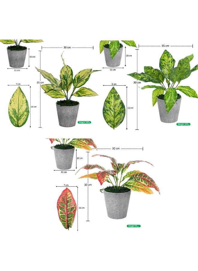 Yatai - YATAI Pack of 3 Artificial Fake Leaf Small Plant Fake Plant in Plastic Pot for Home Office Garden Decoration – Office Plants – Indoor Plants – Garden Plants (Style 3) - Image 1