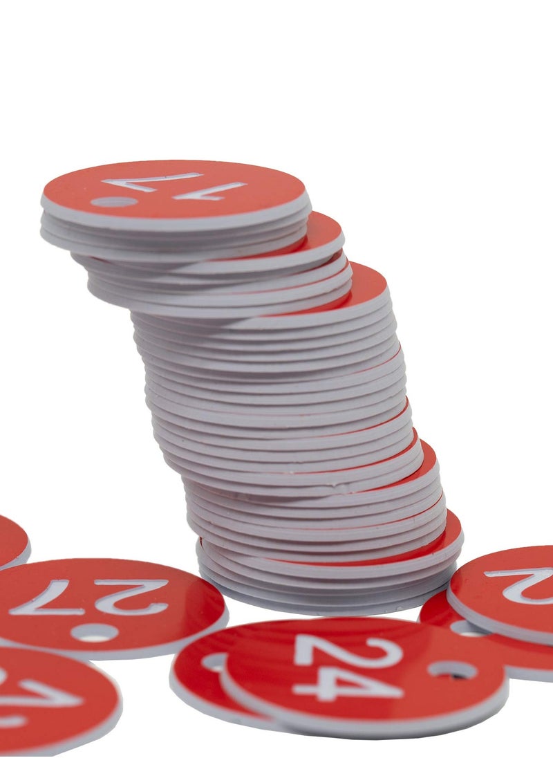 Generic - Engraved Plastic ID Number Tags for Lockers and Tables, Key Tags in Red for Hotels, Bars, and Restaurants, Numbers 1 to 50 - Image 1