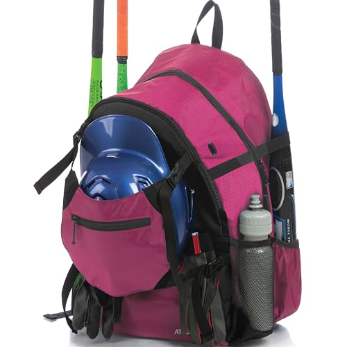 Athletico Advantage Baseball Bag - Baseball Backpack With External Helmet Holder for Baseball, T-Ball & Softball Equipment & Gear for Youth and Adults | Holds Bat, Helmet, Glove, Shoes (Pink) - Image 1