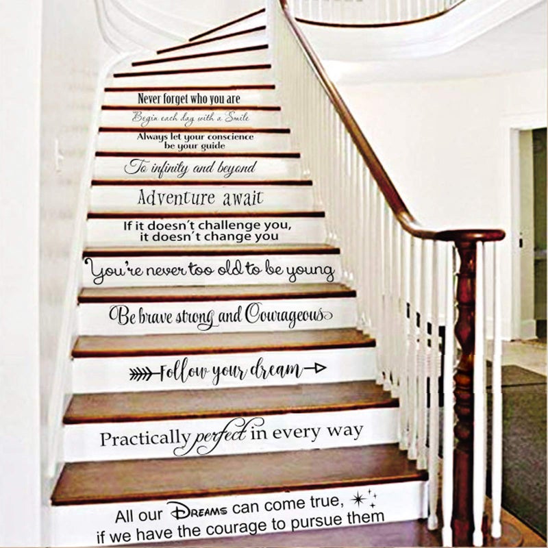 BATTOO Stairway Decals Die Cut Inspirational Quotes Vinyl Wall Sticker for Stairs Staircase Decor Set 11 Family Decor Home Art Housewarming Gift up to 28" Wide and 4" Tall - Image 1