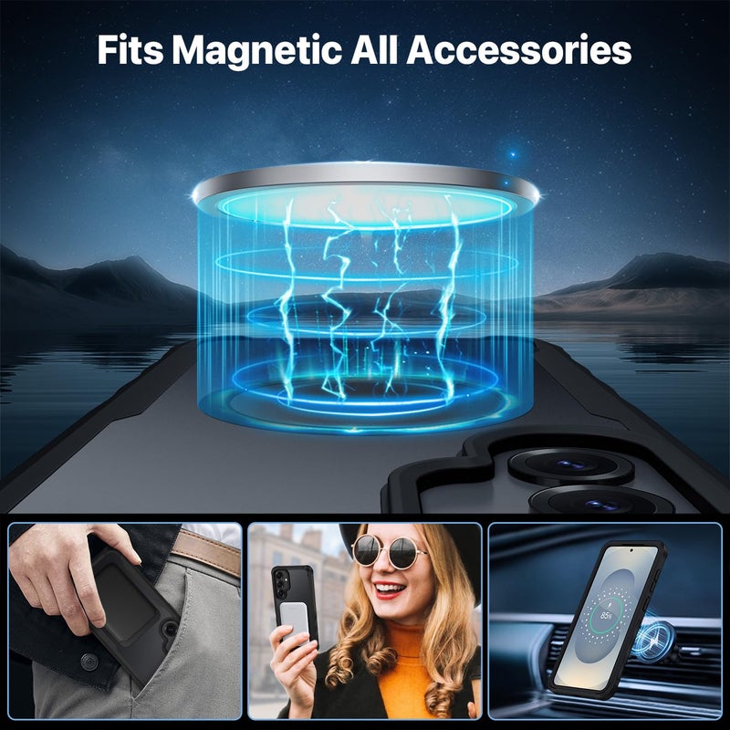 CENHUFO Magnetic Privacy for Samsung Galaxy S25 Case, Full Body Phone Case with Built-in 9H Tempered Glass Privacy Screen Protector and Camera Lens Cover, Shockproof Protective Clear Bumper -Black - Image 5